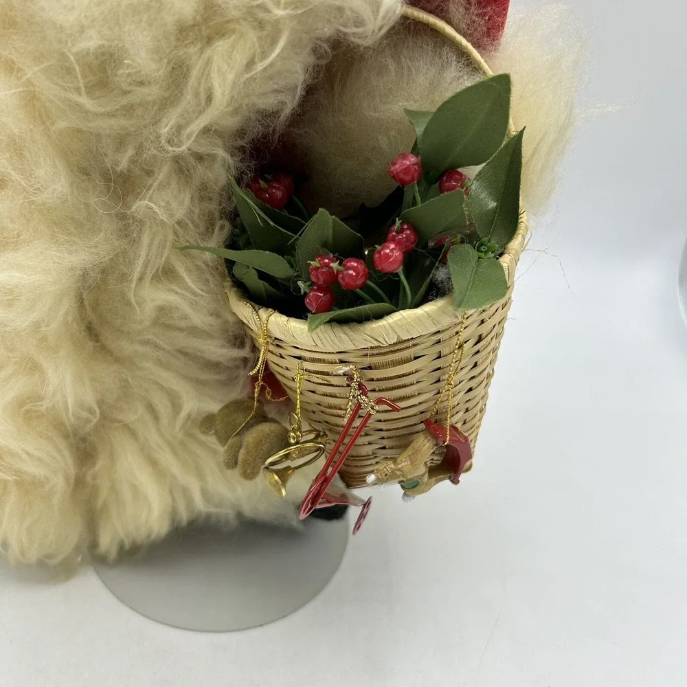 Santa Figure Handmade Primitive Sheepskin Trim 18 in Stand Red Christmas Holiday